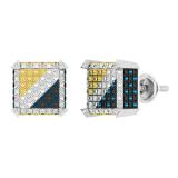 0.30 Carat (ctw) Round Diamond Metal Beaded Square Iced Out Hip Hop Screwback Unisex Stud Earrings in 925 Sterling Silver