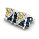 0.30 Carat (ctw) Round Diamond Metal Beaded Square Iced Out Hip Hop Screwback Unisex Stud Earrings in 925 Sterling Silver