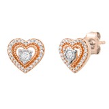 0.15 Carat (ctw) Round White Diamond Ladies Heart Shape Stud Earrings 14K White & Rose Gold