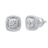 Ladies Cluster Beaded Style Cushion Frame Stud Earrings, Sterling Silver