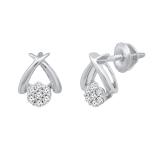 0.12 Carat (ctw) Round White Diamond Ladies Cluster Flower Stud Earrings Sterling Silver