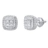 0.10 Carat (ctw) Round Diamond Ladies Double Cushion Frame Stud Earrings 1/10 CT Sterling Silver