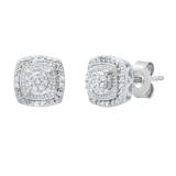 0.10 Carat (ctw) Round White Diamond Ladies Cluster Style Stud Earrings 1/10 CT Sterling Silver