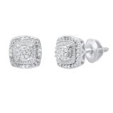 0.10 Carat (ctw) Round White Diamond Ladies Cluster Style Stud Earrings 1/10 CT Sterling Silver