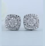 0.10 Carat (ctw) Round White Diamond Ladies Cluster Style Stud Earrings 1/10 CT Sterling Silver