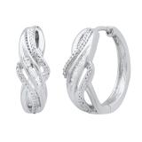 0.10 Carat (ctw) Round & Baguette White Diamond Ladies Swirl Hoop Earrings 1/10 CT 18K White Gold