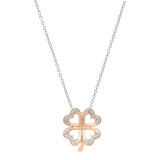 0.03 Carat (ctw) Round White Diamond Ladies Heart Shape Leaf Clover Pendant 18K Rose Gold