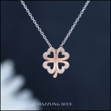 0.03 Carat (ctw) Round White Diamond Ladies Heart Shape Leaf Clover Pendant 18K Rose Gold