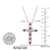 Round Ruby & White Sapphire Ladies Heart And Cross Pendant, 14K White & Yellow Gold