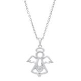 0.03 Carat (ctw) Round White Diamond Ladies Heart Guardian Angel Pendant 14K White Gold