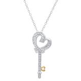 0.10 Carat (ctw) Round White Diamond Ladies Heart Key Pendant 1/10 CT 18K White & Yellow Gold