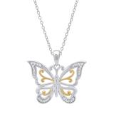 0.10 Carat (ctw) Round White Diamond Butterfly Ladies Pendant 1/10 CT Yellow Plated Sterling Silver