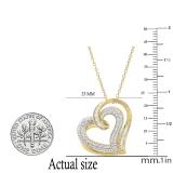 0.50 Carat (ctw) Round & Baguette White Diamond Ladies Double Heart Pendant 1/2 CT 18K Yellow Gold