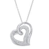0.50 Carat (ctw) Round & Baguette White Diamond Ladies Double Heart Pendant 1/2 CT Sterling Silver
