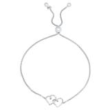 Ladies Swirl Heart Link Bracelet With Round White Diamond Accents Sterling Silver