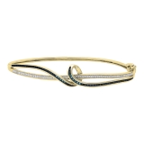 0.15 Carat (ctw) Round Blue & White Diamond Twisted Bangle Bracelet for Women in 14K Yellow Gold