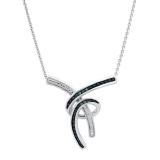 0.15 Carat (ctw) Round White & Blue Diamond Ladies Fashion Pendant, Sterling Silver