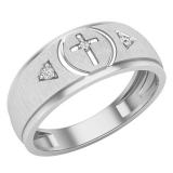 0.06 Carat (ctw) Round White Diamond Mens Cross Wedding Band Sterling Silver