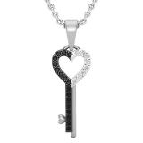 0.15 Carat (ctw) Round Black & White Diamond Ladies Heart Key Pendant, 10K White Gold