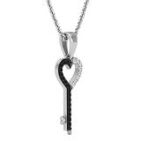 0.15 Carat (ctw) Round Black & White Diamond Ladies Heart Key Pendant, 10K White Gold
