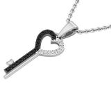 0.15 Carat (ctw) Round Black & White Diamond Ladies Heart Key Pendant, 10K White Gold