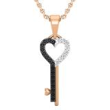 0.15 Carat (ctw) Round Black & White Diamond Ladies Heart Key Pendant, 10K Rose Gold