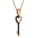 0.15 Carat (ctw) Round Black & White Diamond Ladies Heart Key Pendant, 10K Rose Gold