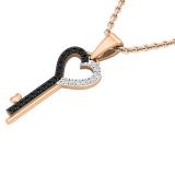 0.15 Carat (ctw) Round Black & White Diamond Ladies Heart Key Pendant, 10K Rose Gold