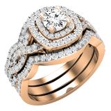 1.25 Carat (ctw) DGLA Certified Round Diamond Bridal Engagement Ring Set 1 1/4 CT 14K Rose Gold
