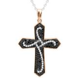 0.60 Carat (ctw) Round Black & White Diamond Mens Ladies Unisex Cross Pendant, 10K Rose Gold