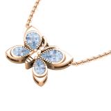 Pear Aquamarine Ladies Fashion Butterfly Teardrop Pendant (Gold Chain Included), 18K Rose Gold