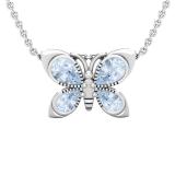 Pear Aquamarine Ladies Fashion Butterfly Teardrop Pendant (Silver Chain Included), Sterling Silver