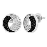 0.25 Carat (ctw) Round Black & White Diamond Ladies Circle Stud Earrings 1/4 CT 14K White Gold