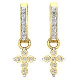 0.15 Carat (ctw) Round White Diamond Ladies Cross Huggies Hoop Dangle Earrings 10K Yellow Gold