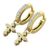 0.15 Carat (ctw) Round White Diamond Ladies Cross Huggies Hoop Dangle Earrings 10K Yellow Gold