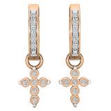 0.15 Carat (ctw) Round White Diamond Ladies Cross Huggies Hoop Dangle Earrings 18K Rose Gold