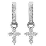 0.15 Carat (ctw) Round White Diamond Ladies Cross Huggies Hoop Dangle Earrings Sterling Silver