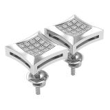 0.12 Carat (ctw) Round White Diamond Mens Hip Hop Kite Shape Iced Stud Earrings Sterling Silver