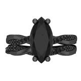 2.30 Carat (ctw) Marquise & Round Black Diamond Bridal Ring Set, Black Plated 18K White Gold