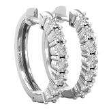 0.07 Carat (ctw) Round White Diamond Ladies Dainty Huggies Hoop Earrings Sterling Silver