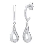 0.10 Carat (ctw) Round White Diamond Ladies Swirl Style Drop Earrings 1/10 CT Sterling Silver
