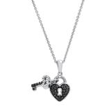 0.15 Carat (ctw) Round Black & White Diamond Ladies Heart Lock & Key Pendant Sterling Silver