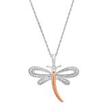 0.11 Carat (ctw) Round White Diamond Ladies Fashion Dragonfly Pendant Sterling Silver