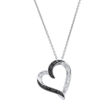 0.25 Carat (ctw) Round Black & Baguette White Diamond Tilted Heart Pendant with 18 inch Silver Chain for Women in 925 Sterling Silver