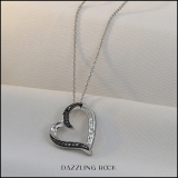 0.25 Carat (ctw) Round Black & Baguette White Diamond Tilted Heart Pendant with 18 inch Silver Chain for Women in 925 Sterling Silver