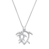 0.11 Carat (ctw) Round White Diamond Mother and Baby Turtle Pendant Sterling Silver