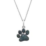 0.35 Carat (ctw) Round Blue Diamond Dog Paw Print Ladies Pendant 1/3 CT, Sterling Silver