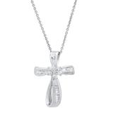 0.25 Carat (ctw) Round & Baguette White Diamond Ladies Looping Cross Pendant 1/4 CT Sterling Silver