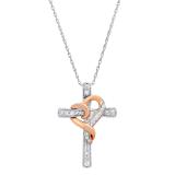 0.25 Carat (ctw) Round Diamond Ladies Heart Cross Pendant 1/4 CT Rose Gold Plated Sterling Silver