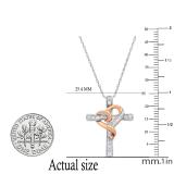 0.25 Carat (ctw) Round Diamond Ladies Heart Cross Pendant 1/4 CT Rose Gold Plated Sterling Silver